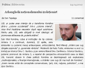 "Arhanghelii naţionalismului izolaţionist - Dan Tapalaga"