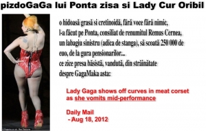 Lady Gaga shows off curves in meat corset as she vomits mid-performance - Daily Mail - Aug 18, 2012